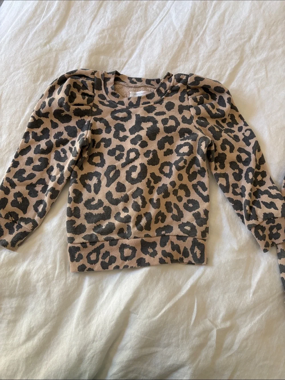 Grayson Mini Leopard Print Two-Piece Sweatshirt & Jogger Set - Tan & Black
